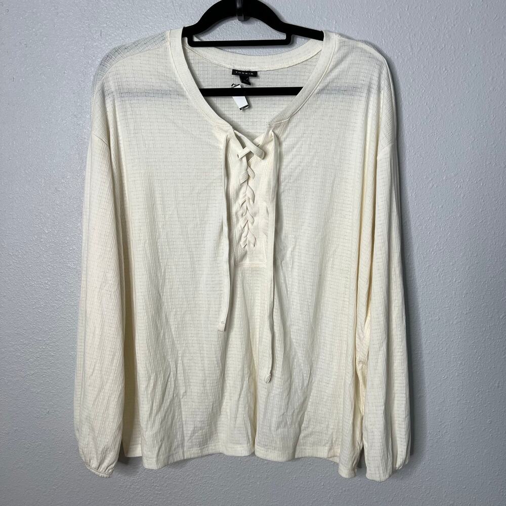Torrid White Cream Lace Up Top Round Neck Pullover Long Sleeve Womens plus sz 2X